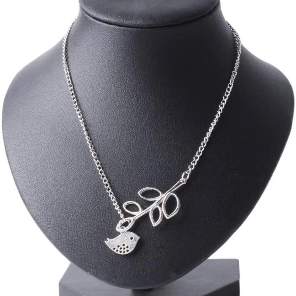 USA Elegant Spring Time Silver Bird and Leaves Lariat Pendant Necklace Jewelry - Picture 3 of 12